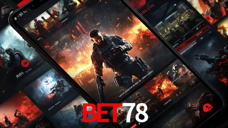 Tela de um celular exibindo uma galeria de jogos de tiro com temática militar, mostrando a variedade de e-sports disponíveis para apostas na plataforma de entretenimento bet78.